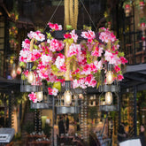 Vintage Black Chandelier with Floral Decoration - 6/12 Heads, Wire Cage Drop Pendant - This stunning Black 6/12 Heads Chandelier Lighting Vintage Rope Wire Cage Drop Pendant with Floral Decoration is the perfect choice for adding a touch